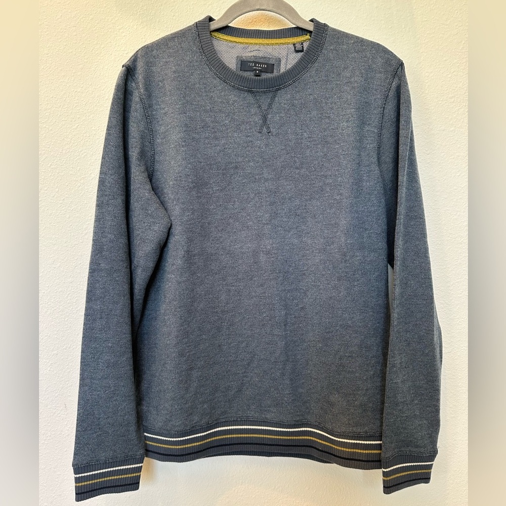 Ted Baker Blue Men’s Crew Neck Sweater Size 3 Modern Preppy